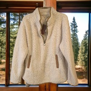 Linda Anderson Wool Ivory, Teddy Fleece Pullover Jacket With Trim & Zip Front